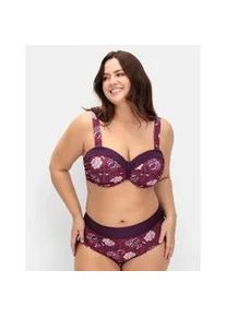 Bustier-Bikini-Top sheego BY JOE BROWNS, Damen, Gr. 40, Cup B, lila (beere, gemustert), Elasthan, Polyamid, Bikini-Oberteile