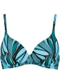 B&uuml;gel-Bikini-Top Naturana "Beautiful Beaches", Damen, Gr. 42, Cup D, bunt (emerald multicolor), Obermaterial: 74% Polyamid, 26% Elasthan, bedruckt, mehrfarbig, Bikini-Oberteile, breiter R&uuml;ckenverschluss, mit Muster, mit B&uuml;gel, verstellbare Tr&auml;ger