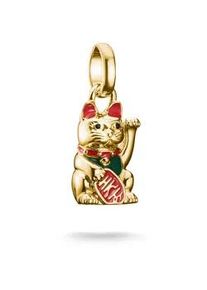 Charm-Einh&auml;nger Thomas Sabo "Charm Maneki-neko / Winkekatze vergoldet - Connect", bunt (gelbgoldfarben, rot, gr&uuml;n), Charms, Damen, Silber 925 (recycelt)
