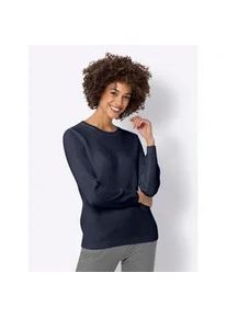 Strickpullover Classic Basics "Langarm-Pullover", Damen, Gr. 42, blau (marine), 100% Polyacryl, unifarben, Pullover Strickpullover