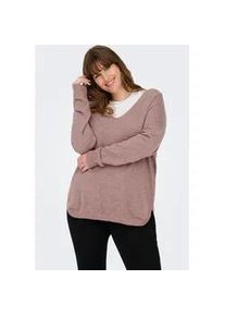 V-Ausschnitt-Pullover Only CARMAKOMA "CARMARGARETA LS PULLOVER KNT NOOS", Damen, Gr. M, rosa (rose braun detail:melange), Strick, Obermaterial: 50% Viskose, 27% Nylon, 23% Polyester, meliert, normal normal, V-Ausschnitt, Rippstrickb&uuml;ndchen, Pullover, Viskosemischung, regular fit
