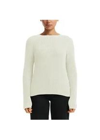 Strickpullover QS, Damen, Gr. M, wei&szlig;, Strick, Obermaterial: 50% Baumwolle, 50% Polyacryl, unifarben, normal h&uuml;ftbedeckend, Rundhals, Rollkante, Pullover Strickpullover, mit Strickmuster und Rundhalsausschnitt