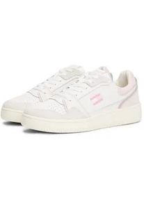 Tommy Hilfiger Keilsneaker TOMMY JEANS "TJW RETRO BASKET SNEAKER", Damen, Gr. 38, rosa (ecru, rose), Leder, Lederimitat, Schuhe, Schn&uuml;rschuh, Halbschuh, Freizeitschuh mit seitlicher Logoflagge