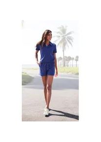 Poloshirt Vivance, Damen, Gr. 36/38, blau (dunkelblau meliert), Frottee, Obermaterial: 51% Polyester, 49% Baumwolle, meliert, Basic kurz, V-Ausschnitt, Shirts, Kleine Stickerei