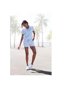 Poloshirt Vivance, Damen, Gr. 40/42, blau (hellblau meliert), Frottee, Obermaterial: 63% Polyester, 37% Baumwolle, meliert, Basic kurz, V-Ausschnitt, Shirts, Kleine Stickerei