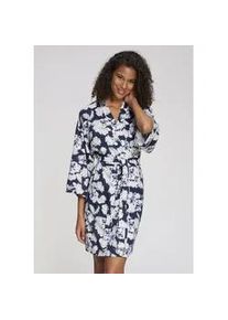 Kimono Lascana, Damen, Gr. 48/50, blau (blau, gemustert), Baumwoll-Mix, gemustert, Kurzform, Hausm&auml;ntel, mit sch&ouml;nem Blumenmuster