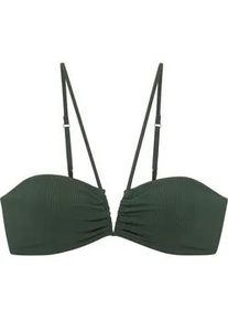 Bandeau-Bikini-Top Copenhagen Studios "Nela", Damen, Gr. 42, Cup C/D, gr&uuml;n (dunkelgr&uuml;n), Rippware, Recycling-Polyamid, strukturiert, unifarben, Bikini-Oberteile, mit V-f&ouml;rmigem Cut-Out vorn