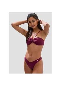 Bandeau-Bikini-Top Copenhagen Studios "Nela", Damen, Gr. 36, Cup C/D, rot (weinrot), Rippware, Recycling-Polyamid, strukturiert, unifarben, Bikini-Oberteile, mit V-f&ouml;rmigem Cut-Out vorn