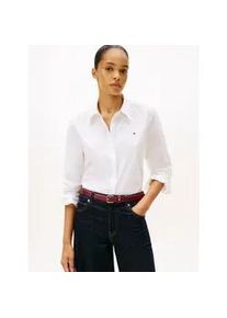 Shirtbluse Tommy Hilfiger "ESS POPLIN REGULAR SHIRT", Damen, Gr. 46, wei&szlig; (th optic wei&szlig;), Web, Obermaterial: 97% Baumwolle, 3% Elasthan, unifarben, regular fit Po-bedeckend, Blusen