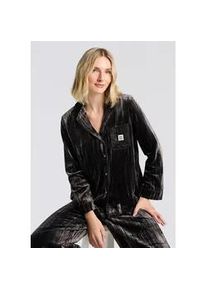 Pyjamaoberteil HUGO UNDERWEAR "Velvet", Damen, Gr. XL, charcoal 010, Obermaterial: 75% Viskose, 25% Polyamid, relaxed fit, Shirts, Schlafshirt, relaxed fit, leicht gl&auml;nzende Struktur