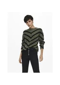 Strickpullover Only "ONLELIZA L/S PULLOVER KNT NOOS", Damen, Gr. XL, schwarz (lizard detail:w, schwarz), Strick, Obermaterial: 81% Polyacryl, 19% Polyester, gestreift, gerade normal, Rundhals, Strickb&uuml;ndchen, Pullover Strickpullover, Kunstfaser, regular fit