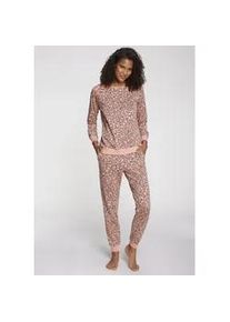 Pyjama Vivance DREAMS, Damen, Gr. 48/50, schwarz (dunkelrosa, schwarz, gemustert), Single Jersey, Obermaterial: 100% Baumwolle, gemustert, Basic, Basic lang, Rundhals, Raglan&auml;rmel Rippb&uuml;ndchen, Homewear-Sets Pyjama, mit sch&ouml;nem Animalprint