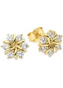 Paar Ohrstecker Firetti "Schmuck Geschenk Ohrstecker Bl&uuml;ten-Optik", gelbgoldfarben, kristallwei&szlig;, kristallwei&szlig;, Ohrringe, Damen, 8,2mm, Silber 925 (Sterlingsilber), mit Zirkonia (synth.)