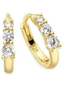 Paar Creolen Firetti "Schmuck, Geschenk, Creolen gelbgoldfarben vergoldet", gelbgoldfarben, kristallwei&szlig;, kristallwei&szlig;, Ohrringe, Damen, 11,5mm, Silber 925 (Sterlingsilber), mit Zirkonia (synth.)