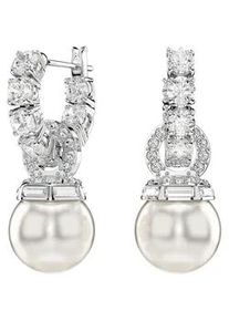 Paar Creolen Swarovski "Schmuck Geschenk Matrix Drop-Ohrh&auml;nger", silber (metallfarben, kristallwei&szlig;, wei&szlig;, kristallwei&szlig;), Ohrringe, Damen, 10mm, Metall Perlen, Metall, Perlen, mit Swarovski Kristall - mit Swarovski Perle - Einh&auml;nger abnehmbar