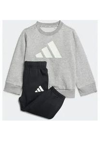 Trainingsanzug Adidas SPORTSWEAR "ESSENTIALS KIDS", M&auml;dchen, Gr. 92, grau (medium grau heather, wei&szlig;), Obermaterial: 70% Baumwolle, 30% Polyester, Sportanz&uuml;ge Trainingsanzug