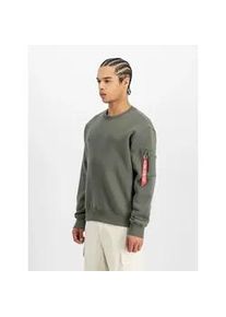 Sweatshirt Alpha Industries "Label Sweater BP", Herren, Gr. S, gr&uuml;n (schwarz olive), angeraute Sweatware, Obermaterial: 80% Baumwolle, 20% Polyester, bedruckt, regular fit normal, Rundhals, Rippb&uuml;ndchen, Sweatshirts Sweatshirt