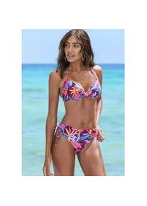 B&uuml;gel-Bikini-Top Buffalo "Soleil", Damen, Gr. 38, Cup C, berry bedruckt, Recycling-Polyamid, bedruckt, floral, Bikini-Oberteile, mit Wattierung