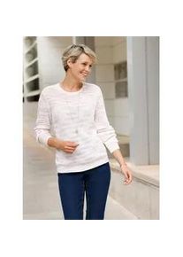 Rundhalspullover Classic Basics "Rundhals-Pullover", Damen, Gr. 44, lila (ecru, violett, gemustert), 100% Polyacryl, gemustert, mehrfarbig, Pullover Rundhalspullover