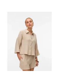 V&eacute;ro Moda Hemdbluse VERO MODA "VMNATALI CROP SHIRT WVN NOOS", Damen, Gr. XS, silber (silber lining), Web, Obermaterial: 100% Baumwolle, unifarben, regular fit kurz, weit, Blusen Hemdbluse, Baumwolle, loose fit