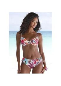 B&uuml;gel-Bikini-Top Lascana "Imani", Damen, Gr. 36, Cup B, beige (creme bedruckt), Recycling-Polyamid, bedruckt, Bikini-Oberteile, mit sommerlichem Bl&auml;tterprint