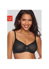 Minimizer-BH Nuance, Damen, Gr. 75, Cup G, schwarz, Spitze, Obermaterial: 88% Polyamid, 12% Elasthan, BHs Minimizer-BH, mit B&uuml;gel aus sch&ouml;ner Allover-Jacquardspitze im angesagten Leo-Look