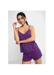 Shorty LSCN BY LASCANA, Damen, Gr. 40/42, beere, gestreift, Single Jersey, Obermaterial: 50% Baumwolle, 50% Viskose, gestreift, mehrfarbig, schmal h&uuml;ftlang, V-Ausschnitt, Homewear-Sets Shorty, mit sch&ouml;nem Streifendruck