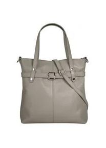 Shopper CLUTY, Damen, Gr. B/H/T: 30cm x 31cm x 11cm onesize, grau, Leder, leicht gl&auml;nzend, unifarben, Taschen Shopper, echt Leder, Made in Italy