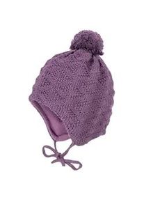 Strickm&uuml;tze MaxiMo, Jungen, Gr. 49, lila (rauchlila), Strick, Wolle, unifarben, M&uuml;tzen Strickm&uuml;tze, Wolle, gef&uuml;ttert, zum Binden, mit Bommel