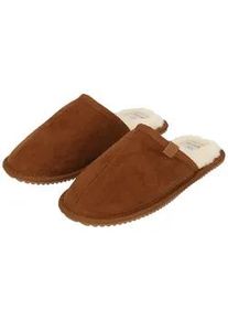 Pantoffel Apollo, Damen, Gr. 41/42, braun (cognac), Obermaterial: 100% Polyester. Futter: 100% Polyester. Laufsohle: 100% Gummi, Schuhe, aus Wildlederimitat mit Gummisohle