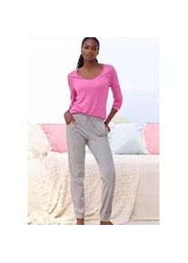 Pyjama Vivance DREAMS, Damen, Gr. 44/46, pink (pink, meliert), Single Jersey, Obermaterial: 90% Viskose, 10% Polyester. Unterteil: 100% Baumwolle, meliert, Basic, Basic schmal lang, Rundhals, Homewear-Sets Pyjama, mit sch&ouml;nem Melangeeffekt