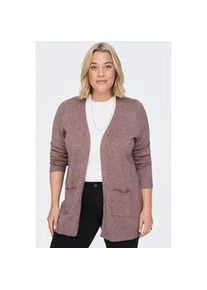 Strickjacke Only CARMAKOMA "CARESLY L/S OPEN CARDIGAN NOOS KNT", Damen, Gr. M, rose braun detail:melange, Strick, Obermaterial: 50% Viskose, 27% Nylon, 23% Polyester, meliert, regular fit h&uuml;ftbedeckend, V-Ausschnitt, Rippstrickb&uuml;ndchen, Strickjacken Strickjacke