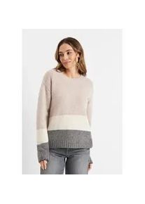 Frieda & Freddies New York Strickpullover FRIEDA & FREDDIES "Pullover", Damen, Gr. 42, champagner, 100% Wolle, gestreift, normal, Rundhals, Pullover Strickpullover