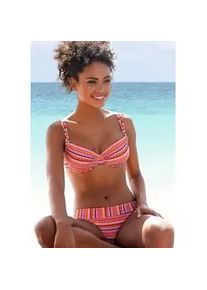 B&uuml;gel-Bikini Lascana, Damen, Gr. 40, Cup C, orange (orange gestreift), Polyamid, Glanzfaden, gestreift, strukturiert, Bikini-Sets B&uuml;gel-Bikini, mit goldfarbenen Glitzerstreifen