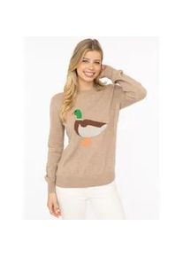 Strickpullover Zwillingsherz "Duck", Damen, Gr. M, mittelbeige, Strick, Obermaterial: 100% Kaschmir, Pullover Strickpullover, Rundhals,aus reinem Kaschmir mit gro&szlig;er Ente