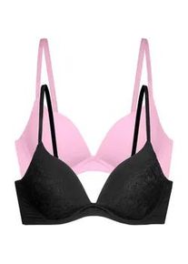 Push-up-BH Dorina "Willa", Damen, Gr. 80, Cup A, schwarz (schwarz, pink), Obermaterial: 65% Polyamid, 25% Polyester, 10% Elasthan, BHs Push-up-BH, leicht gepolsterte Cups, mit B&uuml;gel
