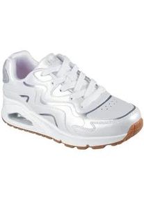 Sneaker Skechers "UNO GEN1", Damen, Gr. 28, silber (wei&szlig;, silberfarben), Lederimitat, gl&auml;nzend, Schuhe Sneaker, Schn&uuml;rschuh mit Memory Foam, Gr&ouml;&szlig;enschablone zum Download