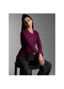 Longsleeve TRIGEMA "TRIGEMA Langarmshirt", Damen, Gr. XXL, sangria, Feinstrick, 95% Baumwolle, 5% Elastan, Basic, lang, Rundhals, Shirts