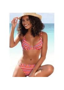 Triangel-Bikini Lascana, Damen, Gr. 40, Cup C/D, orange (orange gestreift), Polyamid, Glanzfaden, gestreift, strukturiert, Bikini-Sets Triangel-Bikini, mit goldfarbenen Glitzerstreifen