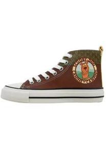 Sneaker DOGO "Lyra High-Top Sneaker Camping Scooby Doo", Damen, Gr. 36, Normalschaft, braun, Textil, Schuhe Sneaker, Handgefertigt