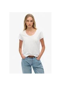 T-Shirt Superdry "STUDIOS SCOOP NECK TEE", Damen, Gr. XS, optic, Single Jersey, Obermaterial: 100% Seide, unifarben, regular fit normal, Rundhals, Shirts T-Shirt