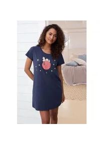 Nachthemd PEANUTS, Damen, Gr. 44/46, N-Gr, dunkelblau bedruckt, Single Jersey, Obermaterial: 100% Baumwolle, bedruckt, unifarben, Basic, loose fit mini, Rundhals, eingesetzt, Kleider Nachthemd, mit Snoopy-Druck