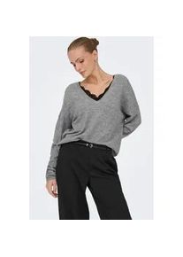 Rundhalspullover Only "ONLMANIFESTA LS REVERSIBLE KNT NOOS", Damen, Gr. M, schwarz (light grau melange detail:schwarz lace), Strick, Obermaterial: 75% Polyacryl, 22% Polyester, 3% Elasthan, unifarben, regular fit h&uuml;ftbedeckend, V-Ausschnitt, Rippb&uuml;ndchen, Pullover Rundhalspullover