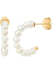 CAI Paar Creolen CA&Iuml; "925 Silber vergoldet Perlen", wei&szlig; (gelb, wei&szlig;), Ohrringe, Damen, one-size, Silber 925 (Sterlingsilber)