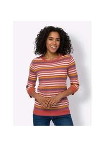 Ajourpullover Classic Basics "Ajour-Pullover", Damen, Gr. 44, rot (grapefruit, ecru, geringelt), 100% Polyacryl, gemustert, gestreift, Pullover