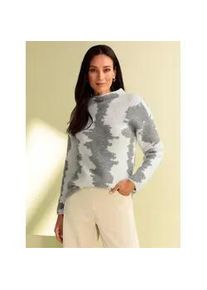 Jacquardpullover Heine "Pullover", Damen, Gr. 48, grau (grau, champagner, gemustert), 78% Polyacryl, 22% Polyester, gemustert, mehrfarbig, Pullover