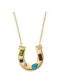 Kette mit Anh&auml;nger Fossil "Schmuck Geschenk Edelstahl JEWELRY", gold (gelbgoldfarben, gr&uuml;n, blau, rosa, t&uuml;rkis, lila, pink), Halsketten, Damen, Edelstahl, L: 45,5 B: 1mm, mit Glasstein, B:1mm