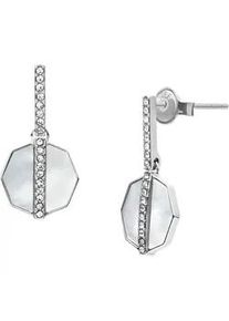 Paar Ohrstecker Fossil "Schmuck Geschenk Edelstahl JEWELRY", wei&szlig; (edelstahlfarben, kristallwei&szlig;, perlmuttfarben, kristallwei&szlig;), Ohrringe, Damen, Edelstahl Perlen, Edelstahl, Perlen, mit Glasstein - mit Perlmutt