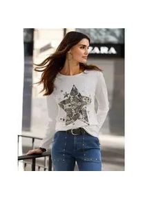 Langarmshirt Classic Basics "Langarm-Shirt", Damen, Gr. 50, beige (ecru, khaki), 100% Baumwolle, bedruckt, gemustert, mehrfarbig, Rundhals, Shirts Langarmshirt