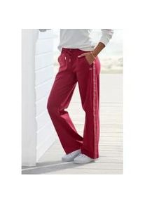 H.I.S. Relaxhose H.I.S, Damen, Gr. 40/42, N-Gr, rot, Interlock, Obermaterial: 60% Baumwolle, 40% Polyester, unifarben, Basic, bequem lang, Hosen Relaxhose, mit seitlichen Streifendesign